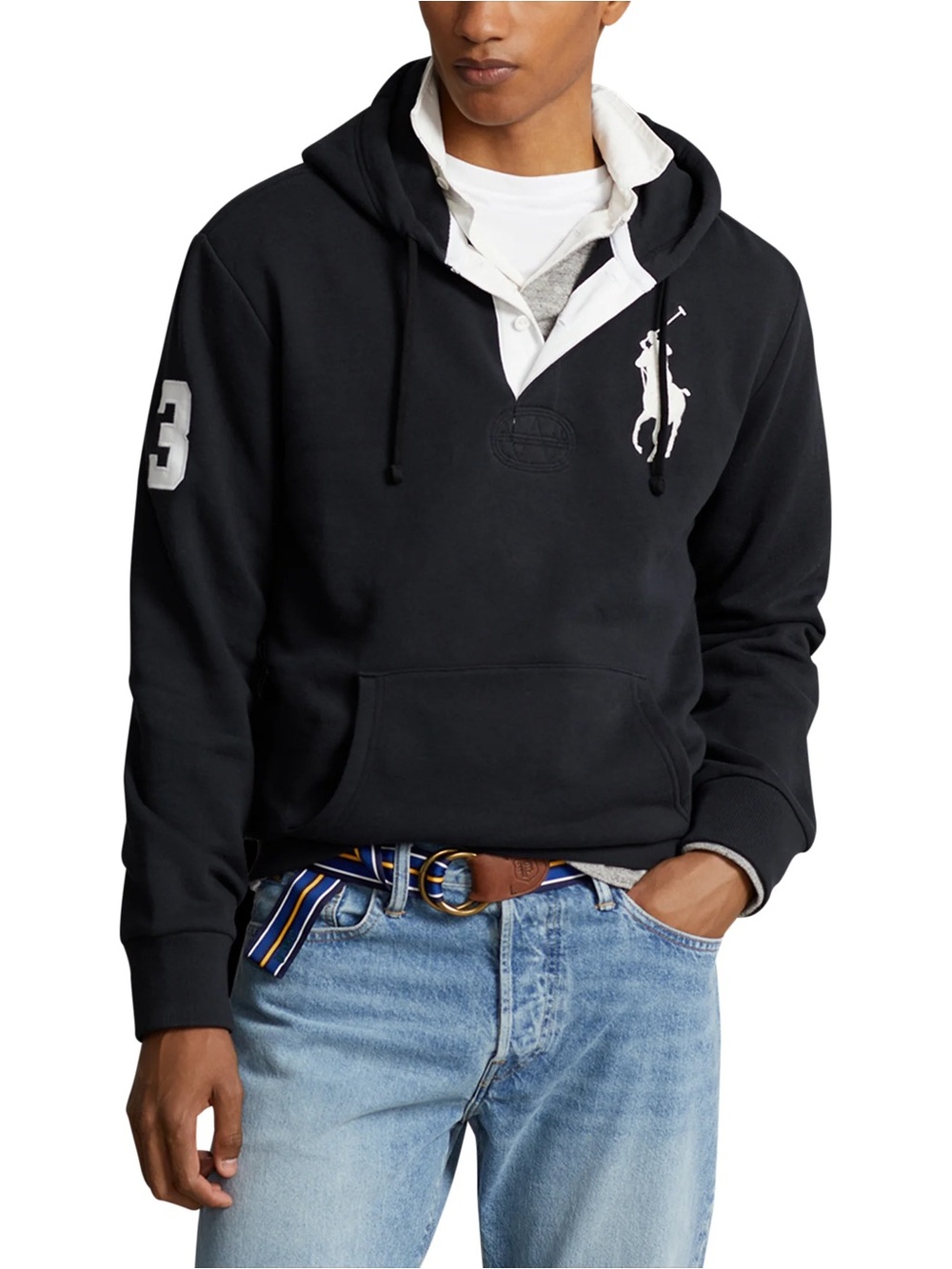 Polo by Ralph Lauren Black Hooded Rugby Pullover Big Logo